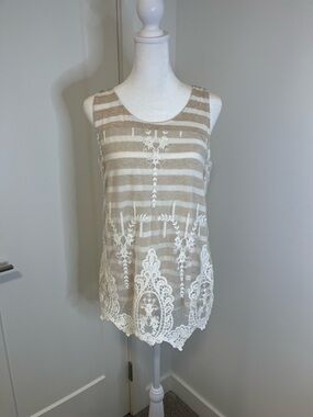 RICKI’s Beige & White Striped Lace-Trim Tank Top - FREE SHIPPING on Bundles $85+
